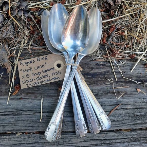 'Parklane' Depression-Era Antique WM Rogers Silver-Plated tablespoons, set of 5 - Picture 1 of 4
